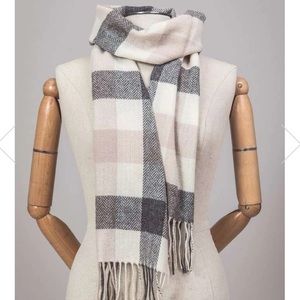 Fox Ford 100% Lambswool Neutral Block Check Scarf
